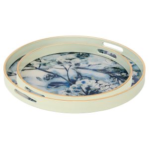 Circular White Tray Set With Flower Design