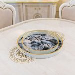 Circular White Tray Set With Flower Design in our Showroom