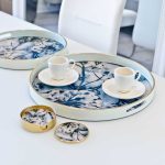 Circular White Tray Set With Flower Design on display in our Showroom