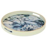 Circular White Tray With Flower Design
