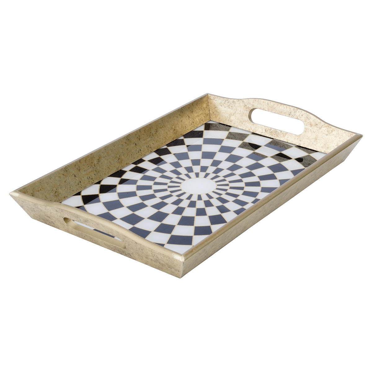 Rectangular Antique Gold Tray With Chequer Design