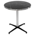Black Marble Round Table Top on top of a brushed steel table base
