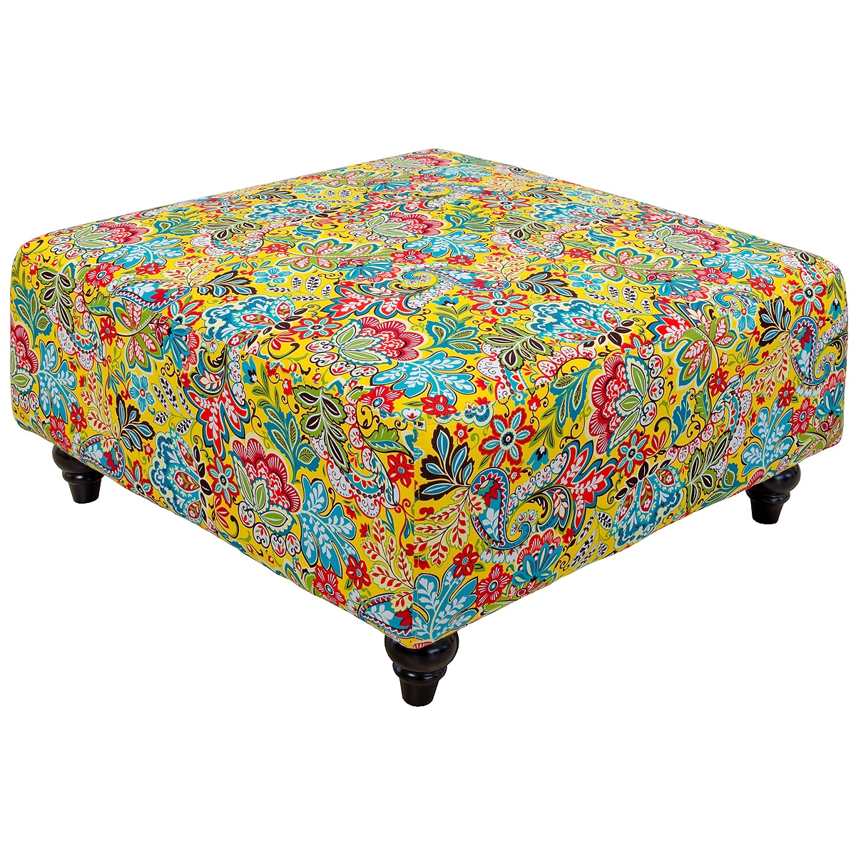 Square Yellow Flower Pattern Pouffe