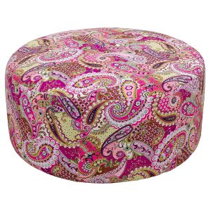 Round Pink Paisley Pattern Pouffe