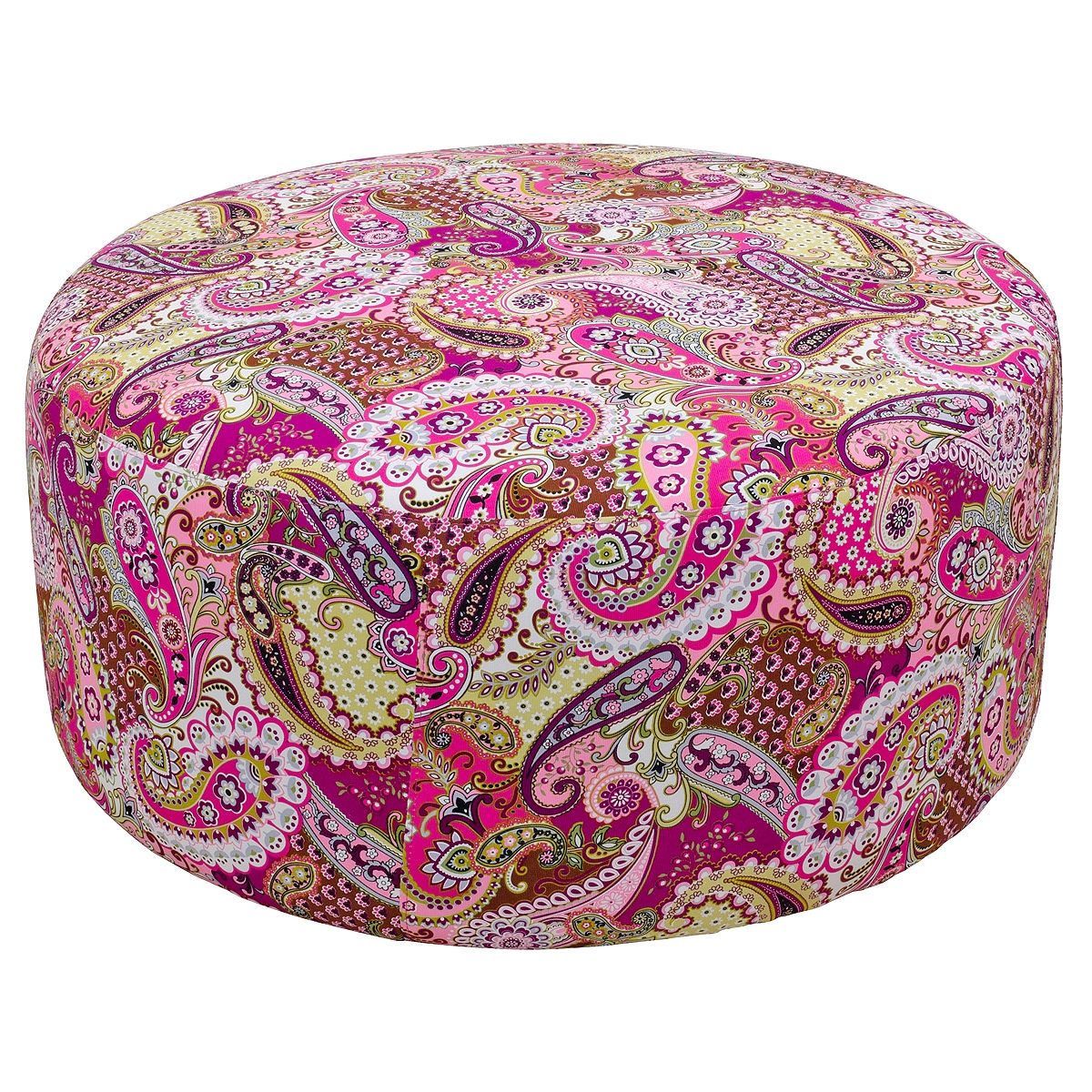 Round Pink Paisley Pattern Pouffe