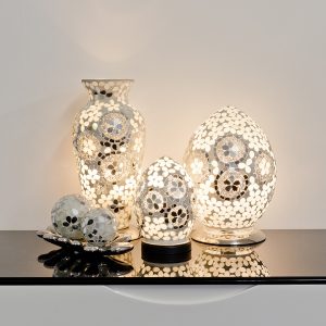 Mosaic Glass Lamps - Mirrored Art Deco Together - Turned On