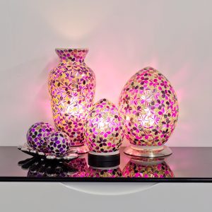 Mosaic Glass Lamps - Purple Tile Together - Turned On