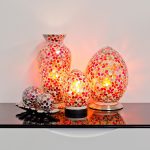 Mosaic Glass Lamps - Red Together - Turned On