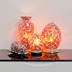 Mosaic Glass Lamps - Red Together - Turned On