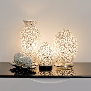Mosaic Glass Lamps - White Together - Turned On