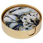 Circular Coasters White Flower Design Set