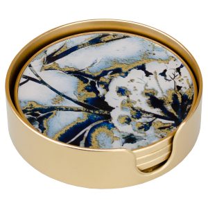 Circular Coasters White Flower Design Set