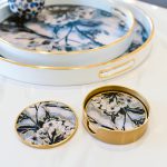 Circular Coasters White Flower Design Set in our Showroom