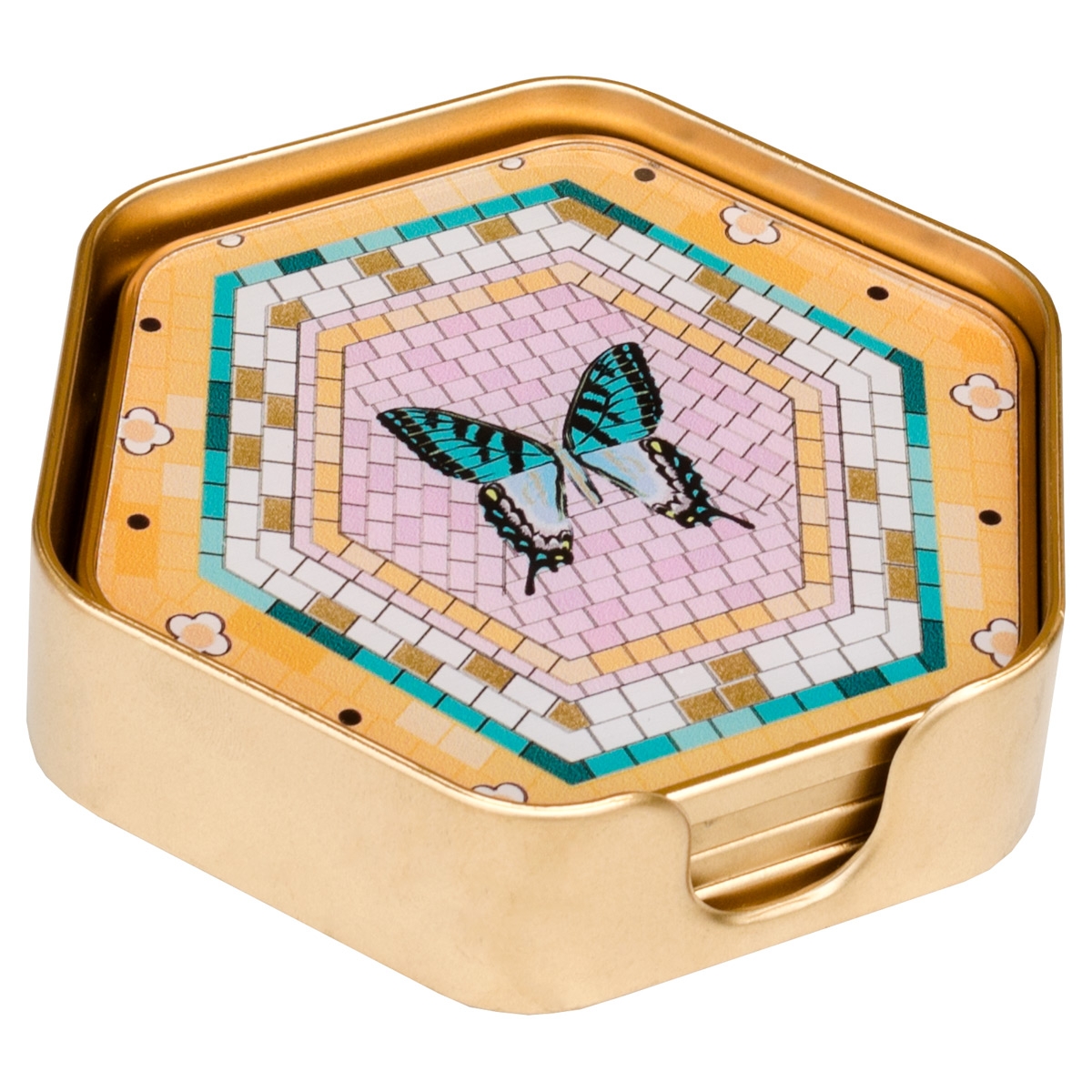 Coasters Hexagonal Butterfly Design - Set of 4