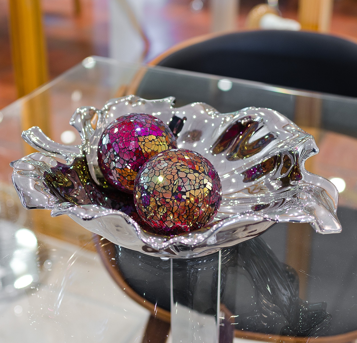 Mosaic glass balls displayed in our showroom