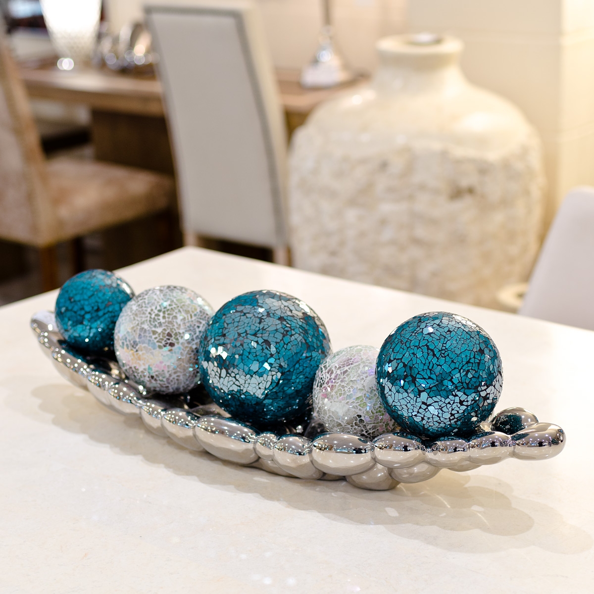 Mosaic glass balls displayed in our showroom