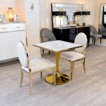 White Ceramic 70cm Square Table Top in our Showroom