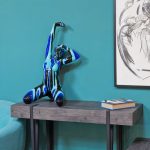 Black and Blue Yoga Lady Sculpture in our Showroom