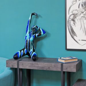 Black and Blue Yoga Lady Sculpture in our Showroom