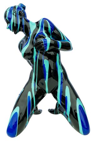 Black and Blue Kneeling Yoga Lady Sculpture