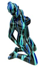 Black and Blue Kneeling Yoga Lady Sculpture - Right Side