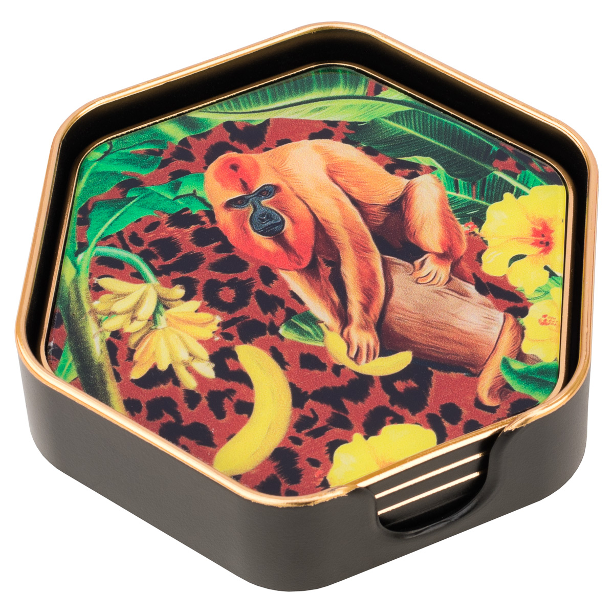 mt54bb_hexagon_coasters_golden_monkey_set Coasters Hexagonal Golden Monkey Design - Set of 4 - Image 1