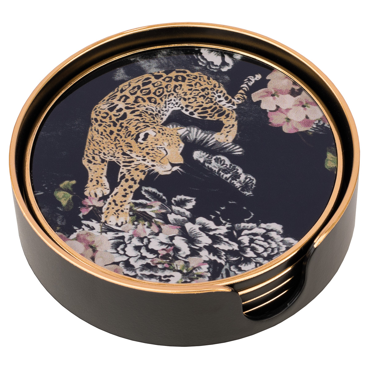 mt66n_circular_coasters_leopard_set Coasters Circular Leopard Design - Set of 4 - Image 1