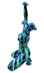 Large Blue and Black Yoga Lady Sculpture - Left Side