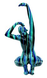 Large Blue and Black Yoga Lady Sculpture - Back