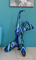 Large Blue and Black Yoga Lady Sculpture in our Showroom