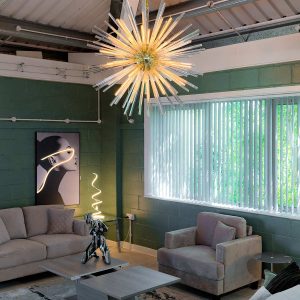 Gold Flare Chandelier in our Showroom