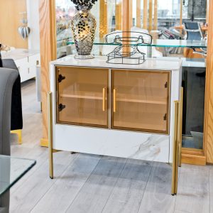 Carrington White and Gold Small Cabinet in our Showroom