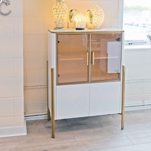 Ewing White and Gold Cabinet in our Showroom