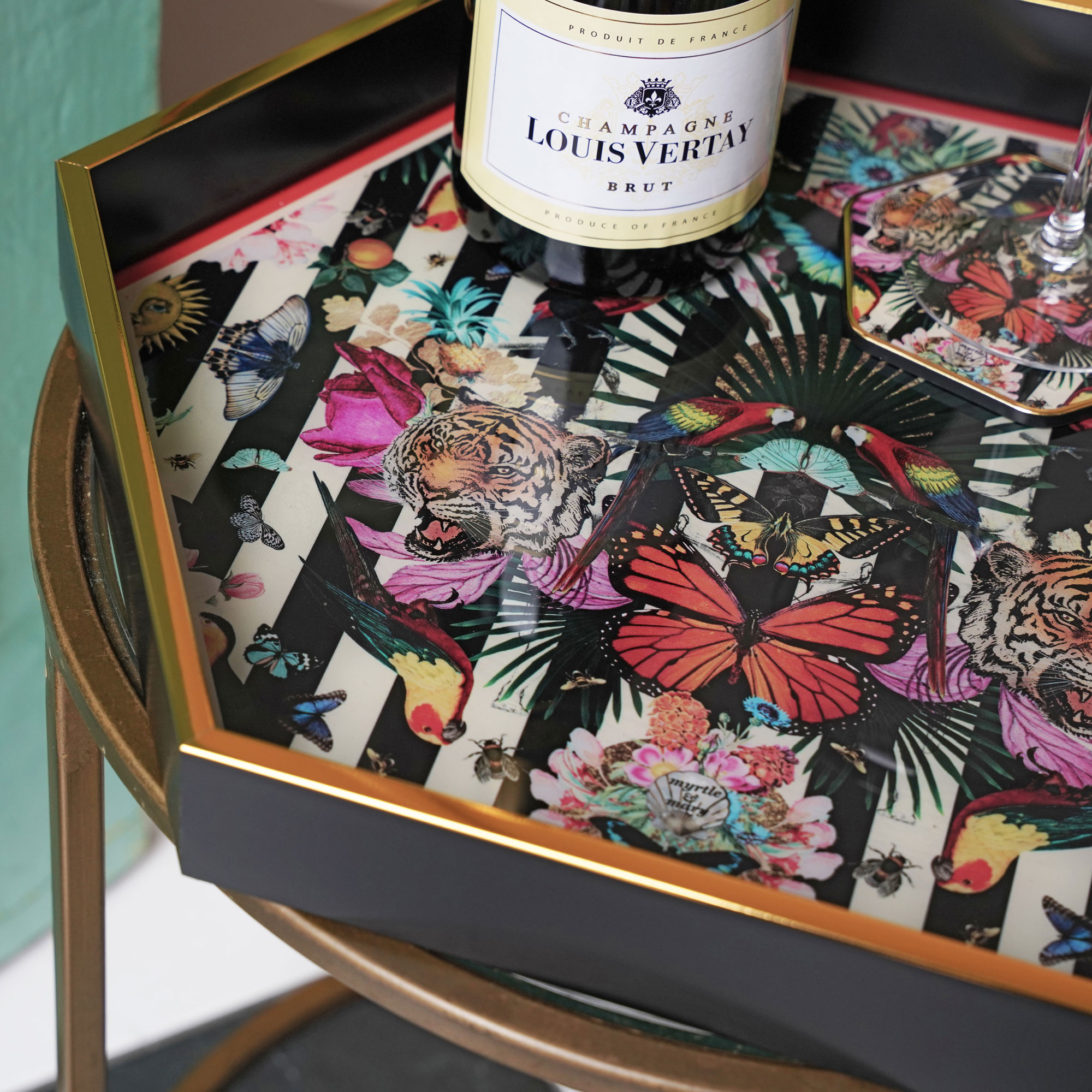 Myrtle and Mary Paradise Lost Hexagon Tray on Display - Close Up