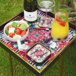 Myrtle and Mary Flower Bomb Square Trays on Display