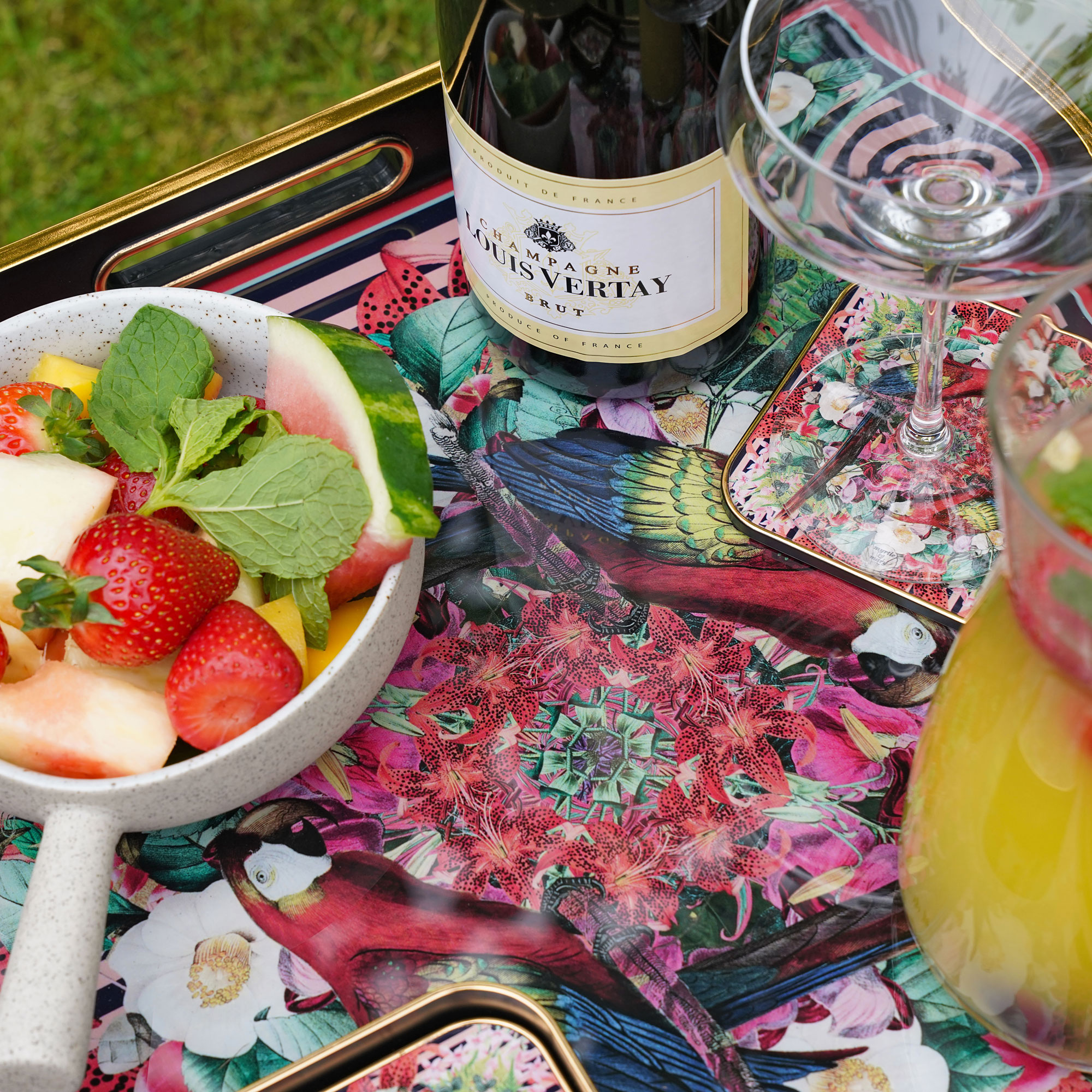 Myrtle and Mary Flower Bomb Square Trays on Display - Close Up