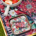 Myrtle and Mary Flower Bomb Square Coasters on Display