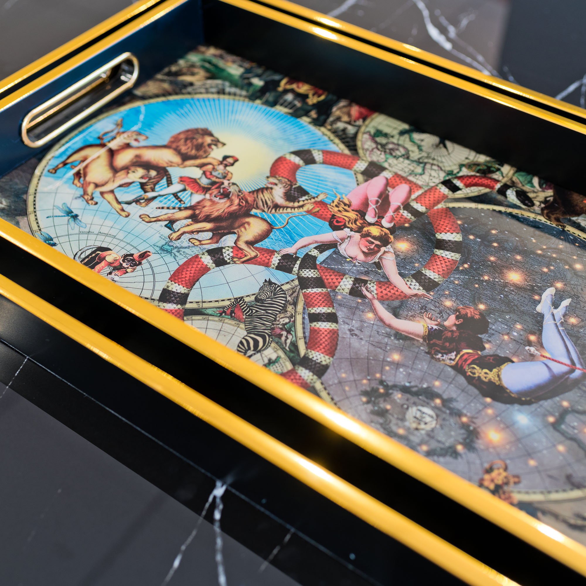 Myrtle and Mary Le Cirque Du Monde Rectangular Trays Close Up