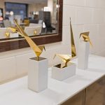 Long Tailed Tit on Medium Marble Plinth Set - Close Up