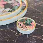 Myrtle and Mary Tropical Bomb Circular Coasters in our Showroom