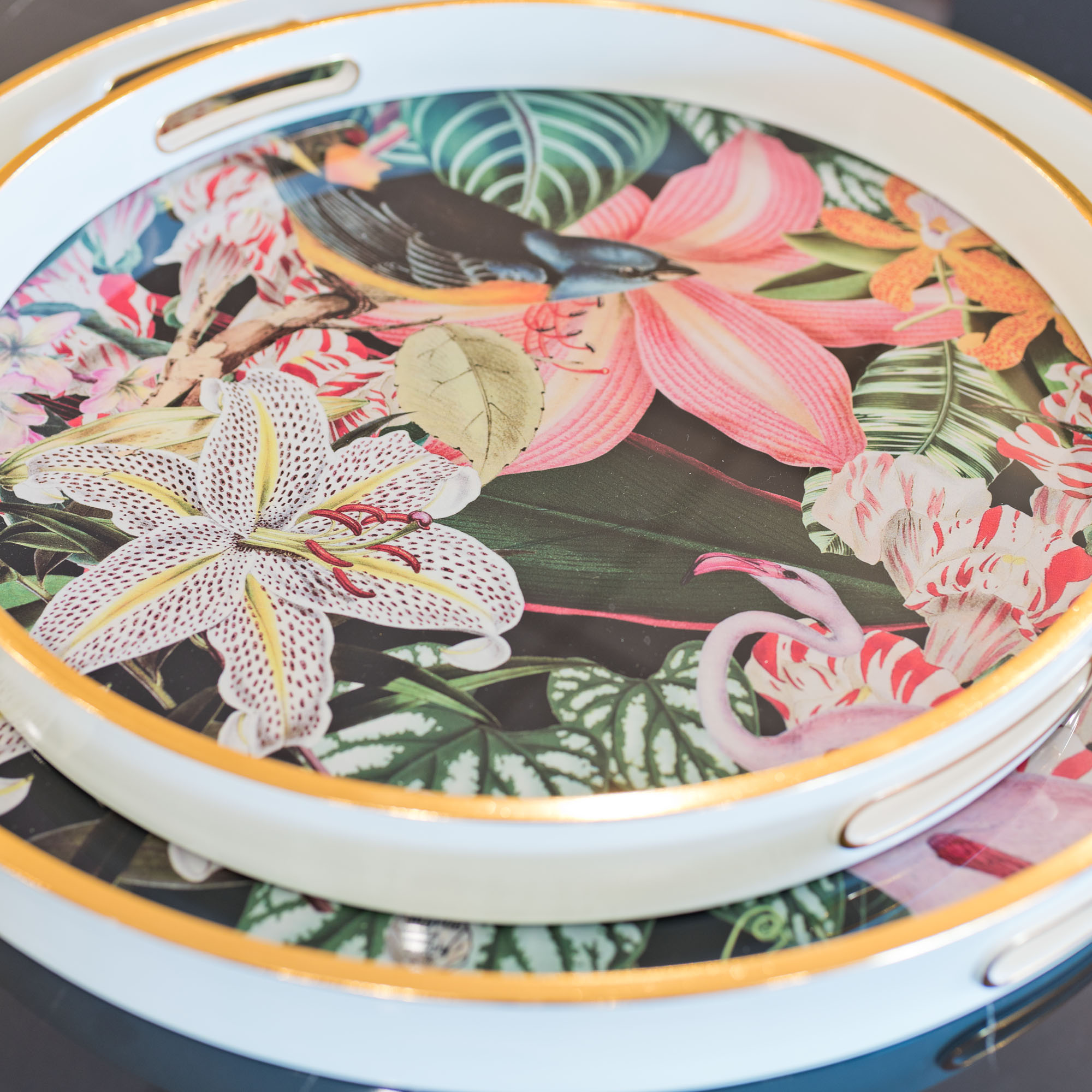 Myrtle and Mary Tropical Bomb Circular Trays Close Up