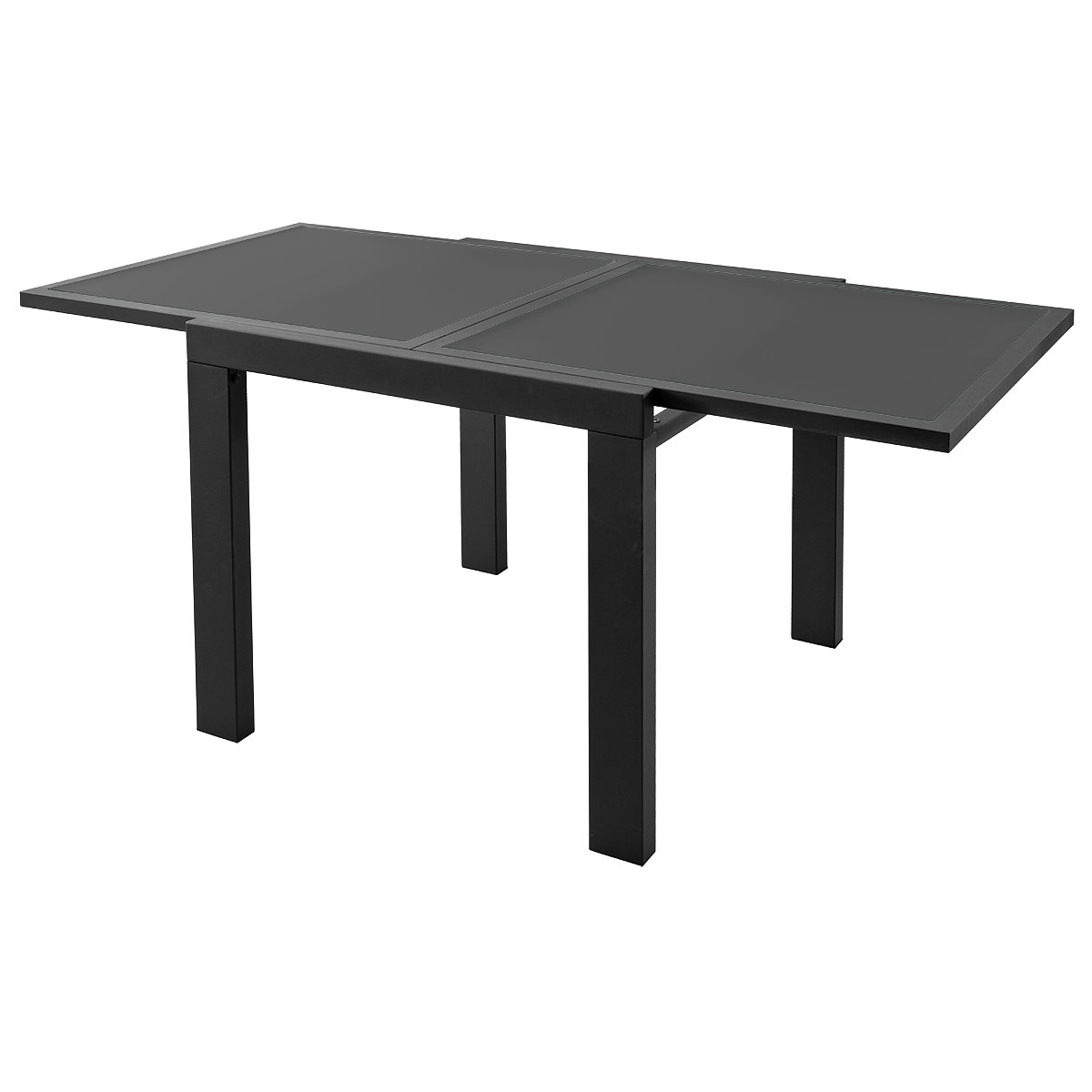FW200B Frosted Black Glass Extending Dining Table - Extended Frosted Black Glass Extending Dining Table - Extended