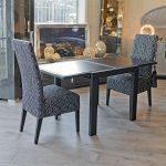 Frosted Black Glass Extending Dining Table in our Showroom - Extended