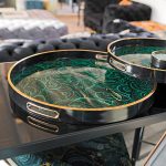 FLB07 Malachite Circular Serving Tray Set on display in our Showroom