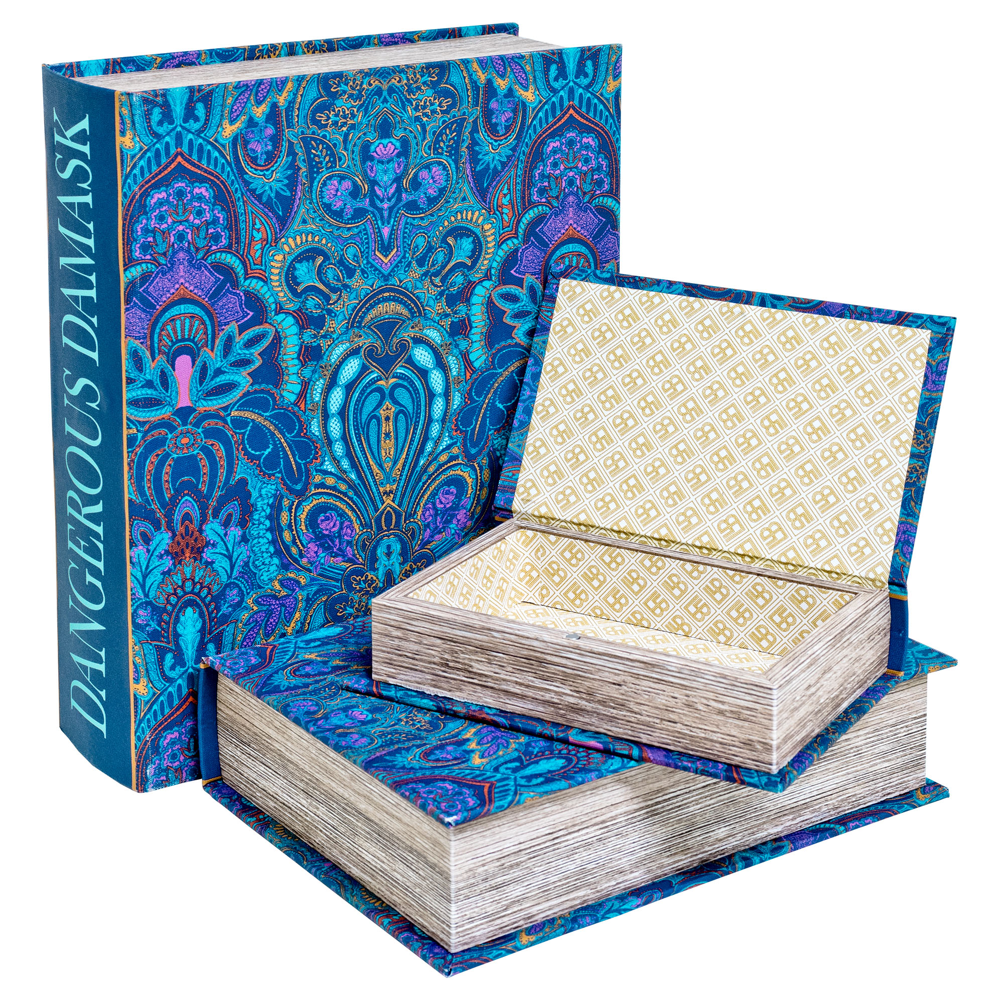 FLB15 Dangerous Damask Storage Book Boxes - Set of Three Dangerous Damask Storage Book Boxes - Set of Three