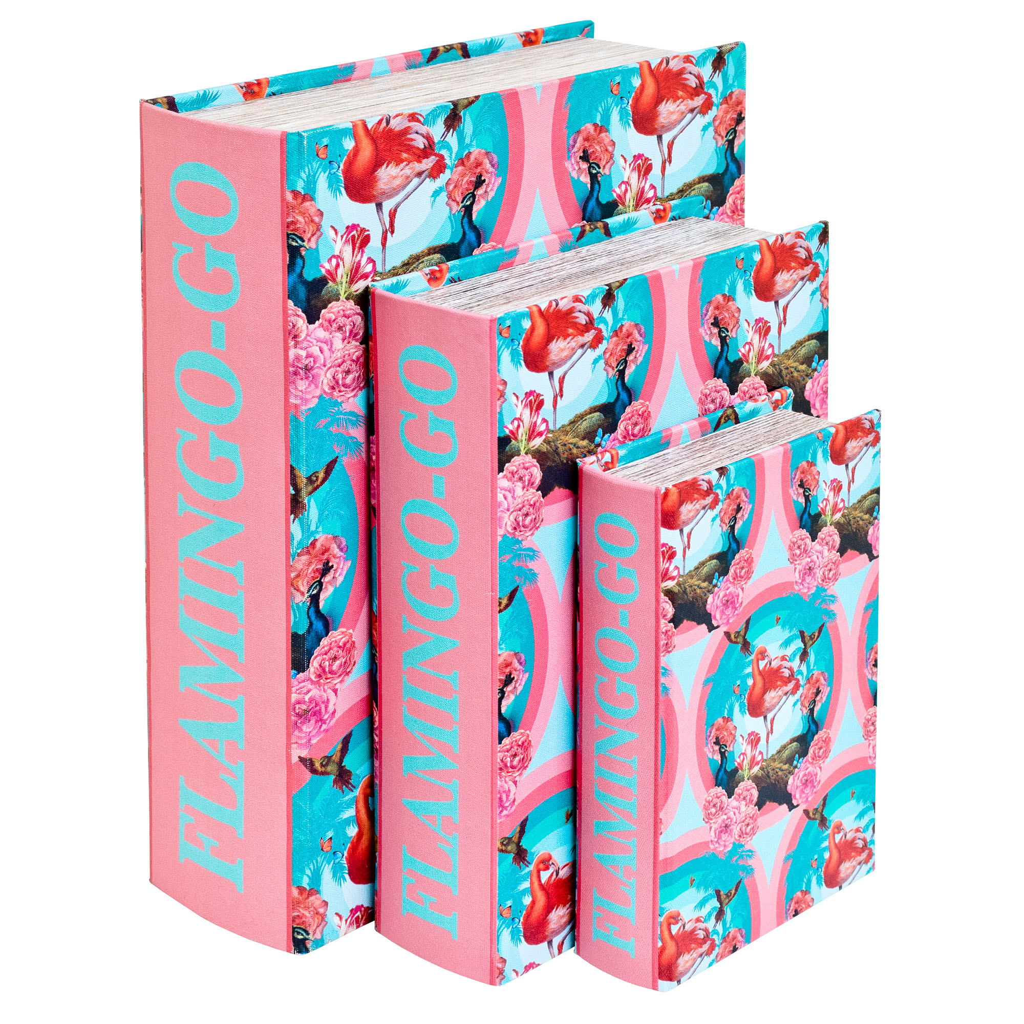 Flamingo-go Storage Book Boxes - Set of Three Side Stacked