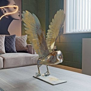 Gold Owl Iron Statue in our Showroom