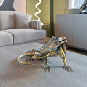 Gold Iguana Iron Sculpture in our Showroom