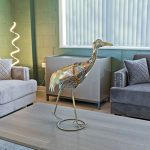 Gold Walking Crane Iron Sculpture in our Showroom