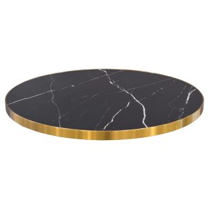 Black Ceramic Round Table Top with Gold Rim